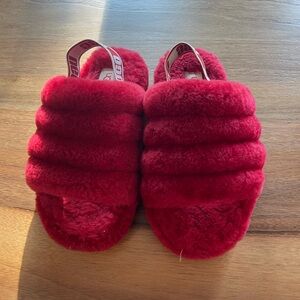 Ugg Red Fuzzy Slide Slippers